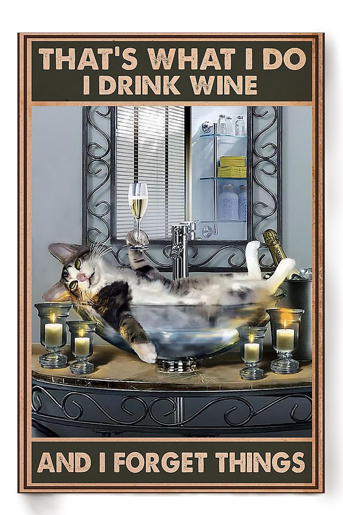 Cat I Drink Wine And I Forget Things Animal Wall Art Gift For Cat Lover International Cat Day Kitten Foster Poster