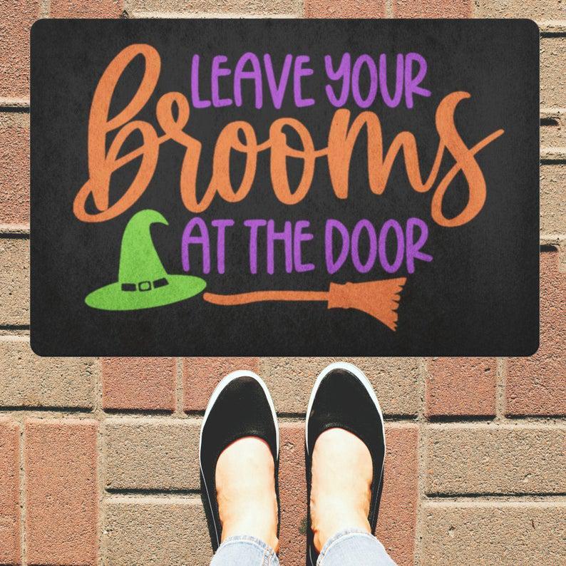 Leave Your Brooms At The Door Halloween Doormat Indoor And Outdoor Mat Entrance Rug Funny Home Decor Closing Gift Gift For Friend Family Gift Idea