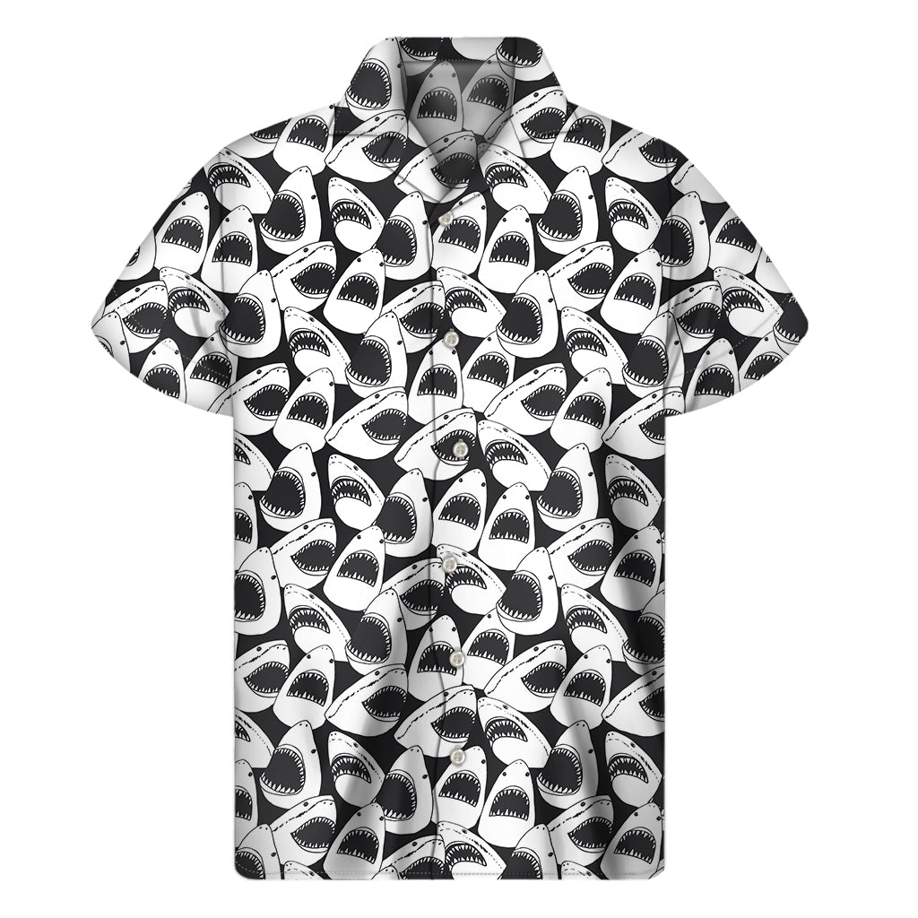 White And Grey Shark Pattern Print Men’S Short Sleeve Shirt