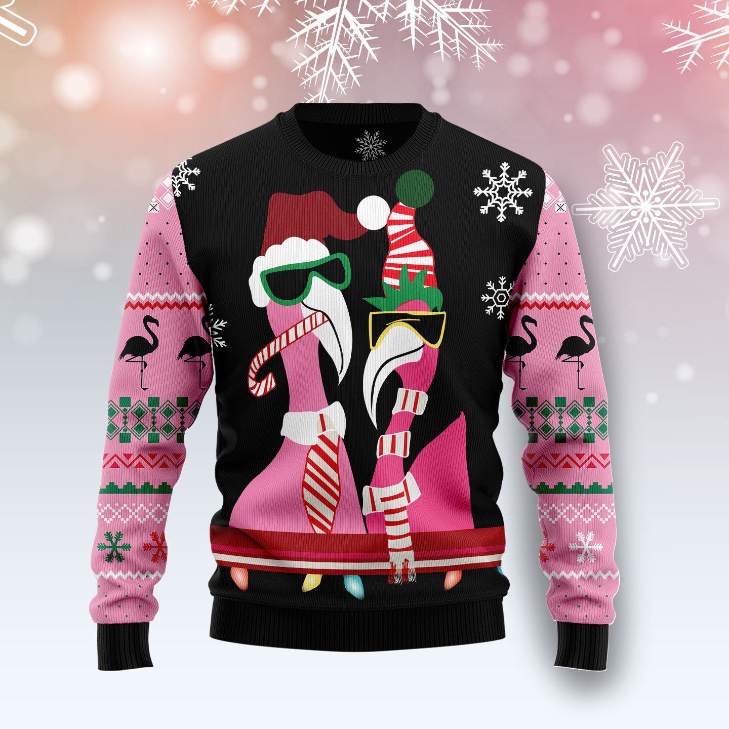 Candy Cane Flamingo G5127 unisex womens & mens, couples matching, friends, flamingo lover, funny family ugly christmas holiday sweater gifts (plus size available)