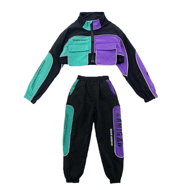 Teenage Girls Fashion Patchwork Color Clothes Streetwear Tracksuit Jacket+Pants 2pcs Reflective Outfits Kids 8 9 10 11 12 13 14Y alx