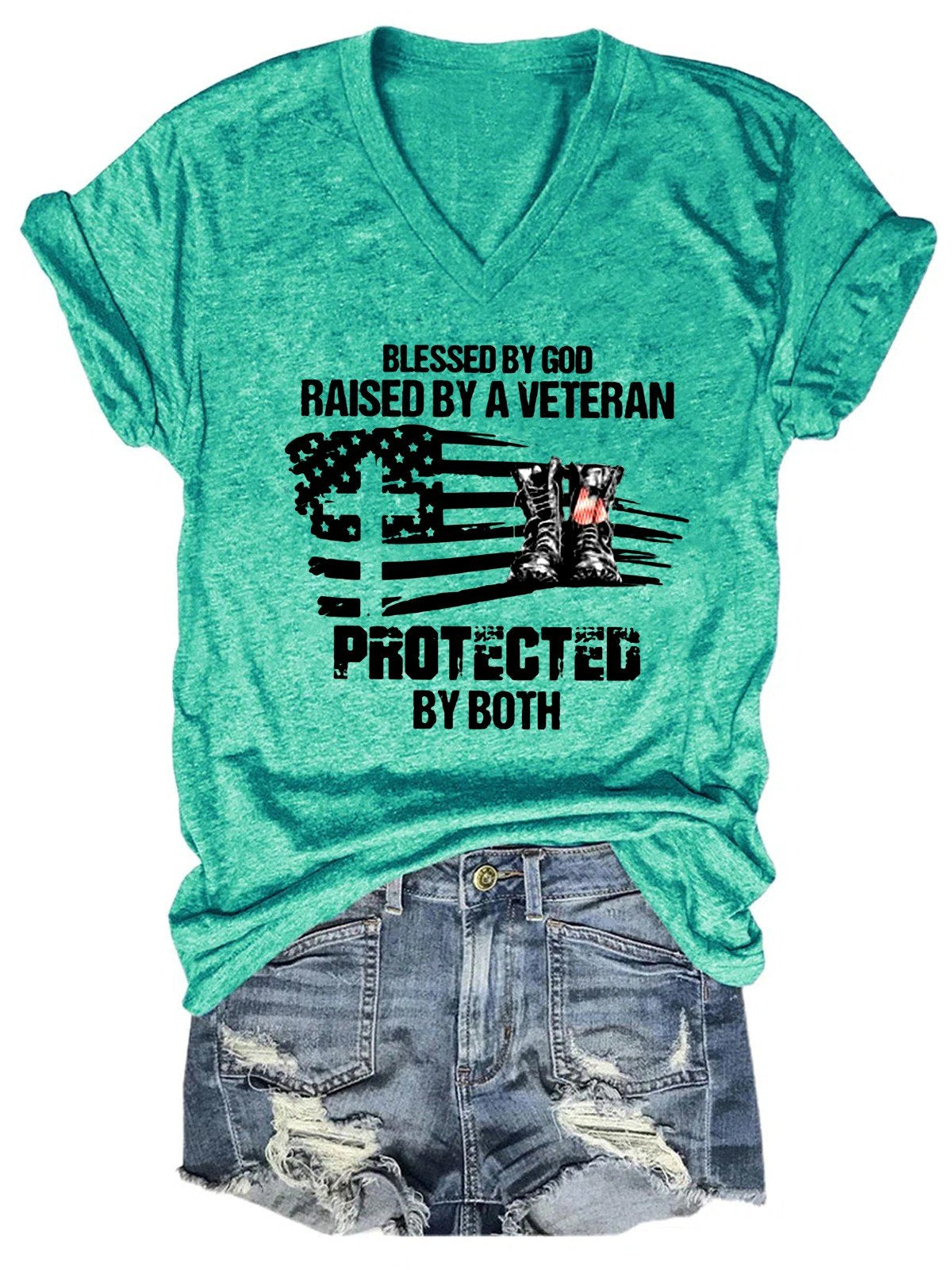 Women Blessed By God Raised By A Veteran Protected By Both T-Shirt