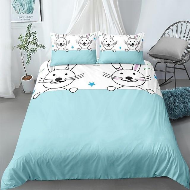 Kids Rabbit Printed 3 Pieces Quilted Comforter Set