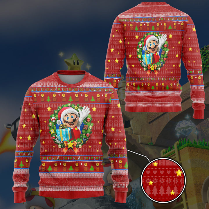 Waybackapparel Super Mario Custom Ugly Christmas  3D Sweater