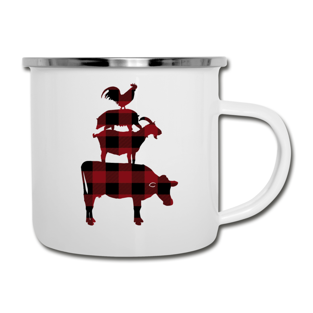 Red Buffalo Plaid Farm Animals Camper Mug Enamel