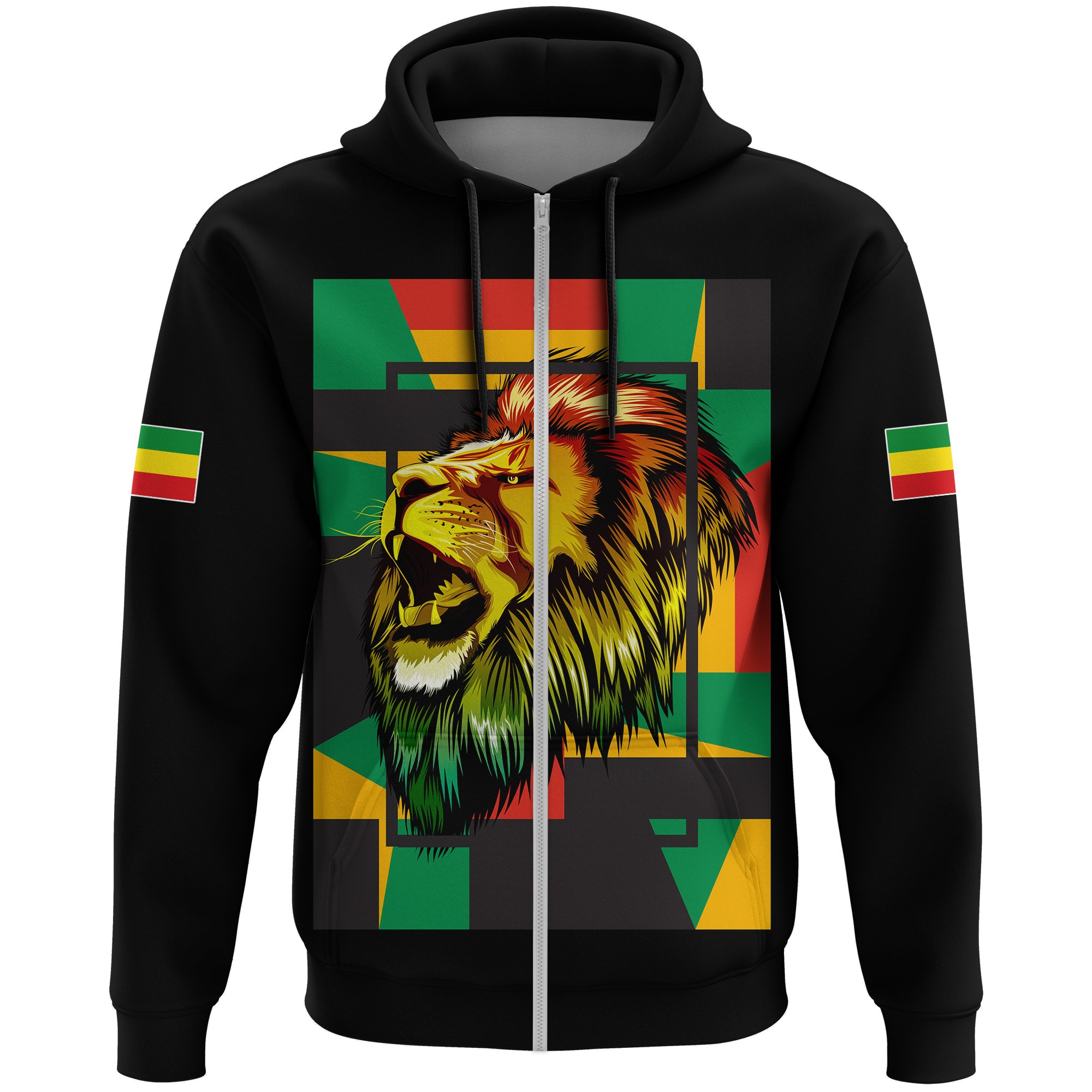 1stTheWorld Ethiopia Hoodie Zipper, Ethiopia Lion abstrato Black A10