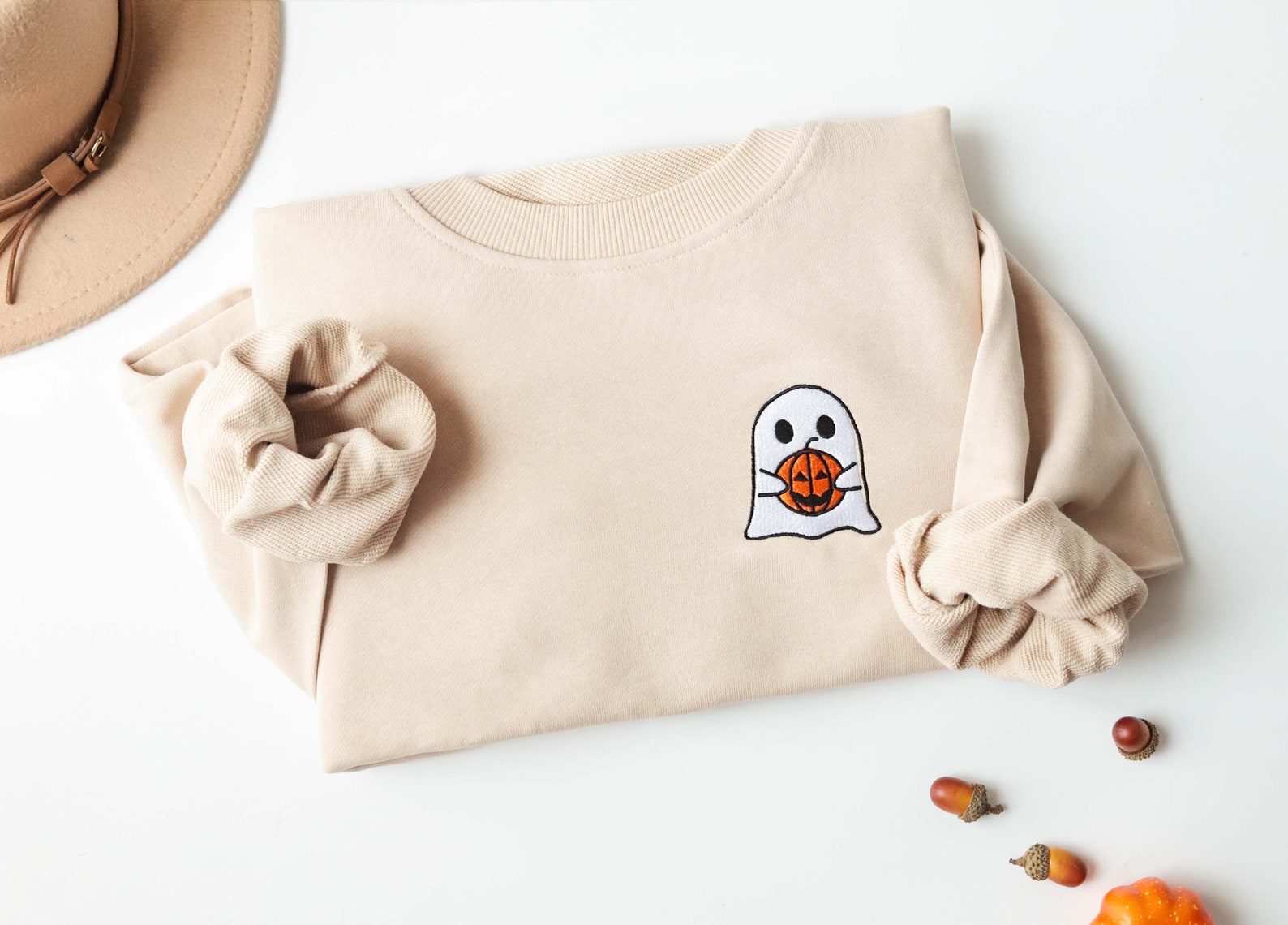 Ghost Pumpkin Embroidered Sweatshirt 2D Crewneck Sweatshirt All Over Print Sweatshirt For Women Sweatshirt For Men Sws2444