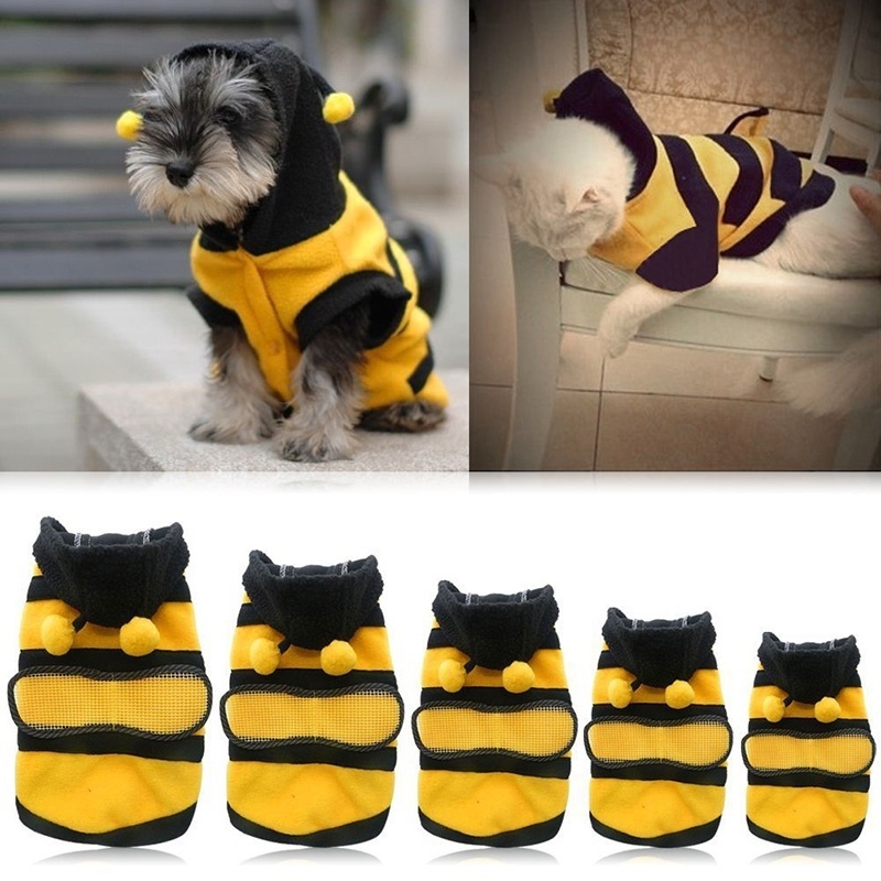 Bee Pet Puppy Coat Apparel Outfit Fleece Clothes Dog Cat Hoodie Fancy Costume Halloween Cosplay Sweater Dog Hoodies alx