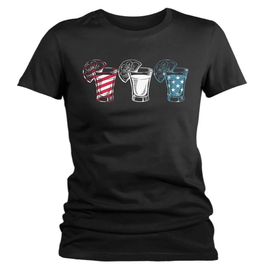 Women’s Funny 4th July T Shirt Tequila Shirt Party Shirt Independence Day Shirt Shots Shirt Drinking Tee