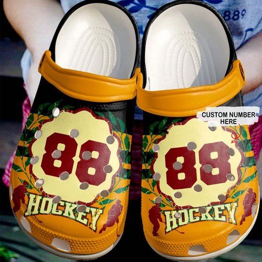 Just A Hockey Lover Orange Personalize Clog Custom Crocss Clog Number On Sandal Fashion Style Comfortable For Women Men Kid