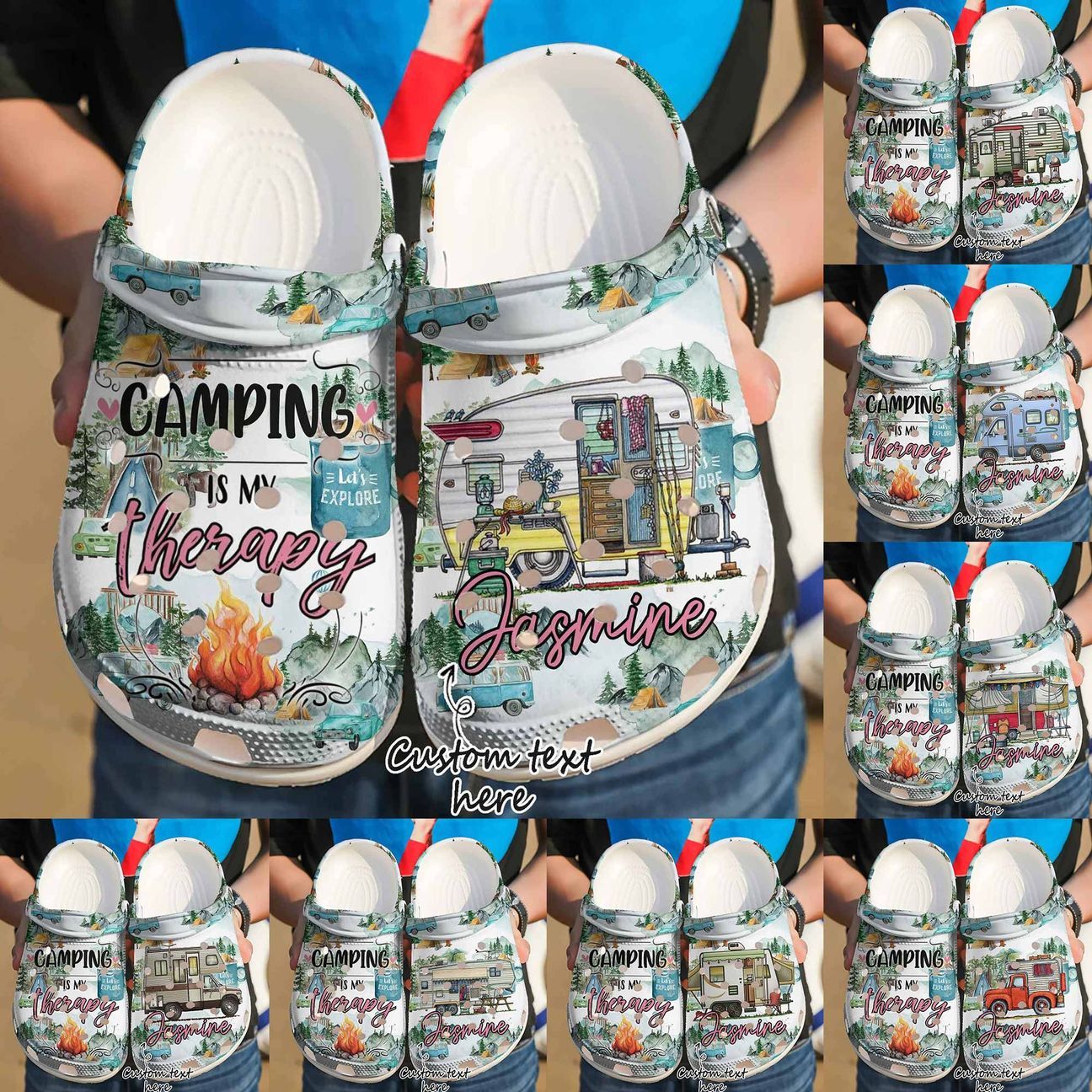 Camping Personalized Clog, Custom Name, Text Camping Therapy, Fashion Style For Women, Men, Kid, Print 3D