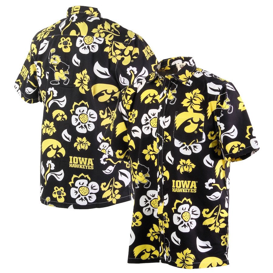 Iowa Hawkeyes Black Floral Hawaii Shirt Ha2091