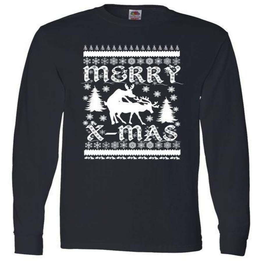 Ugly Christmas X-Mas Frisky Reindeer Humping Long Sleeve T-Shirt