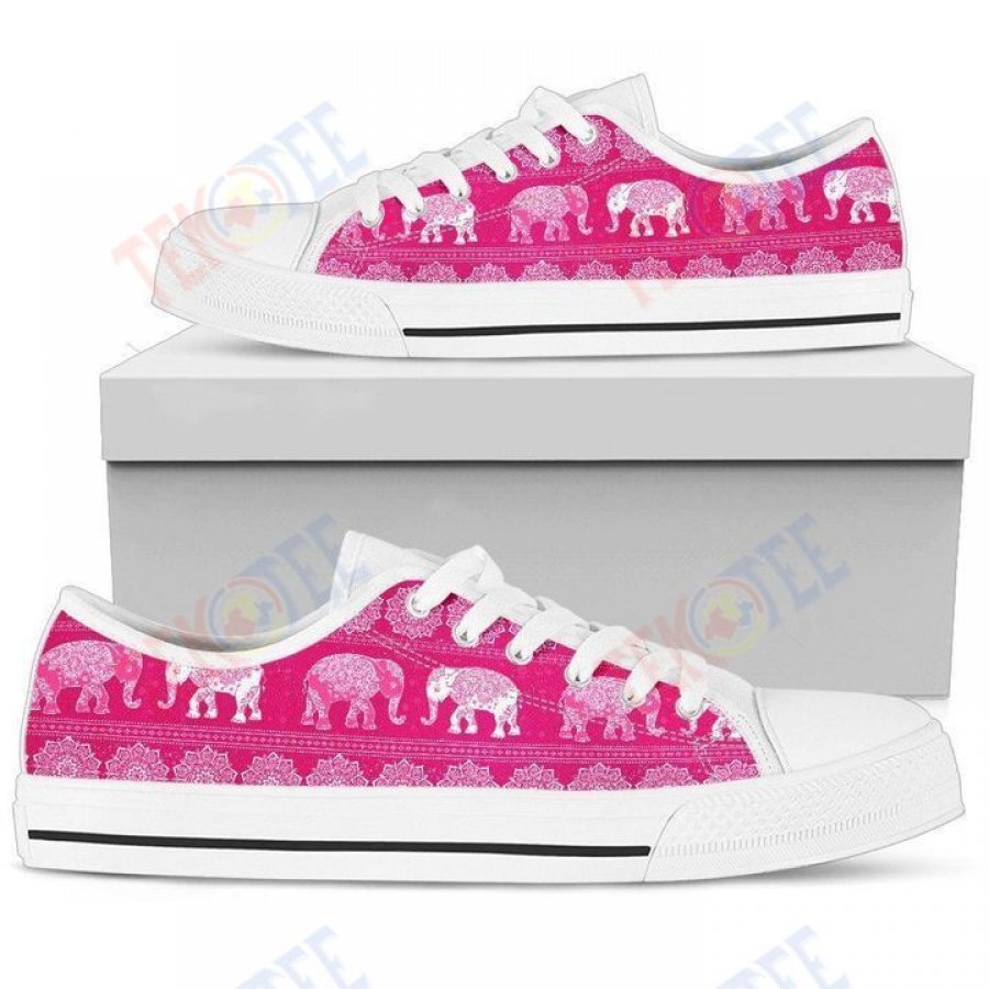 Mens Womens Elephant Mandala Flower Pink Womens Low Top Shoes Custom Print Footwear Converse Sneakers TMT218