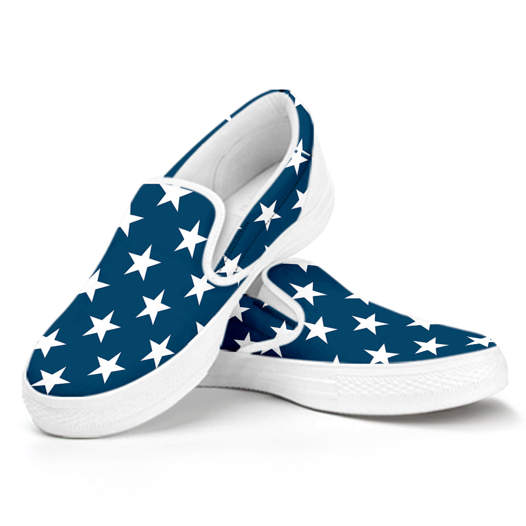 White And Blue Usa Star Pattern Print White Slip On Shoes