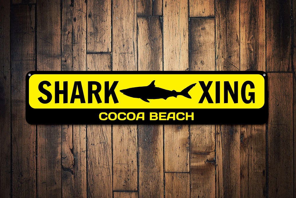 Shark X-ing Sign, Custom Shark Crossing Sign, Personalized Kid Name/Beach Location Sign, Metal Shark Decor, Shark Area – Quality Aluminum