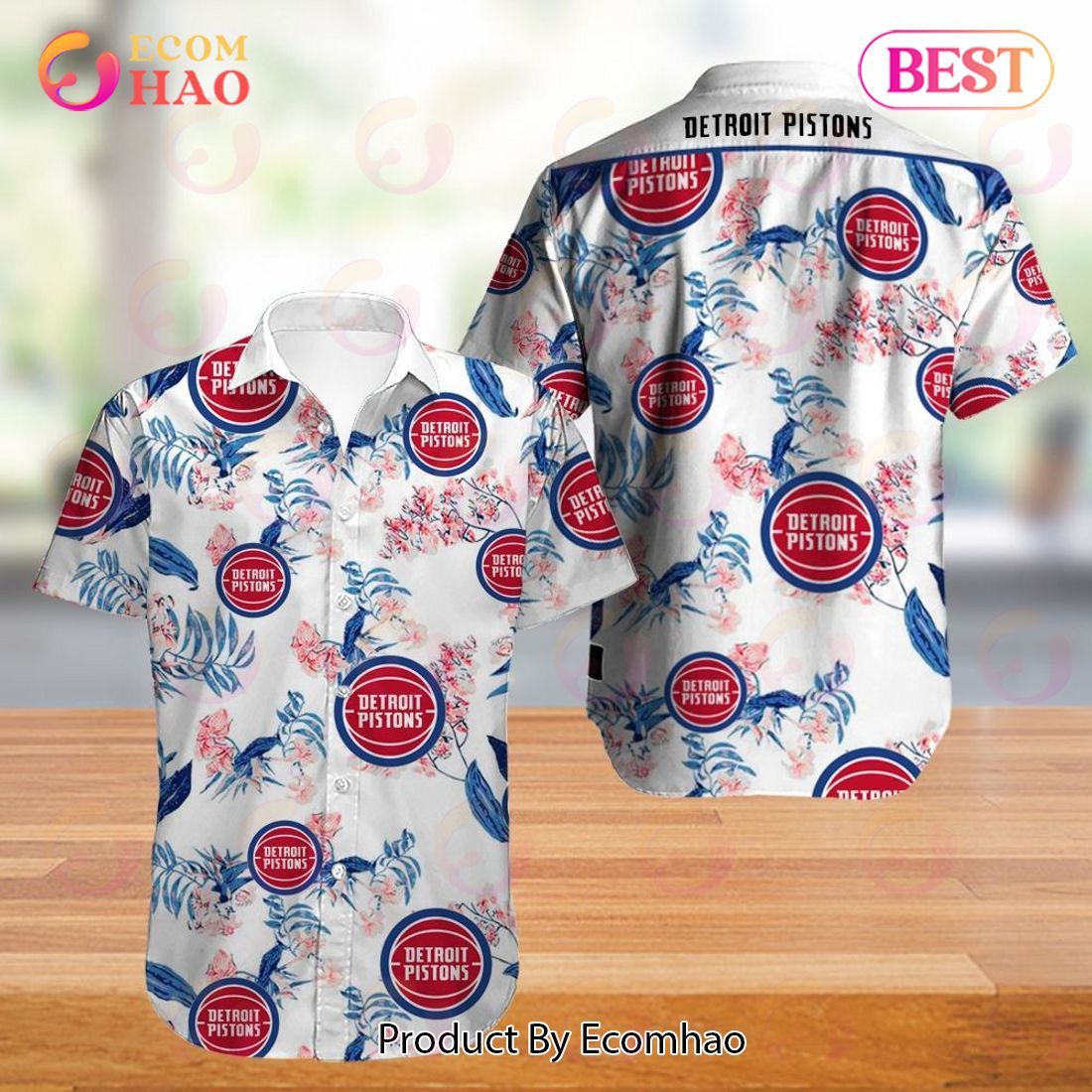 NBA Detroit Pistons Vintage Tropical Flowers Hawaiian Shirt