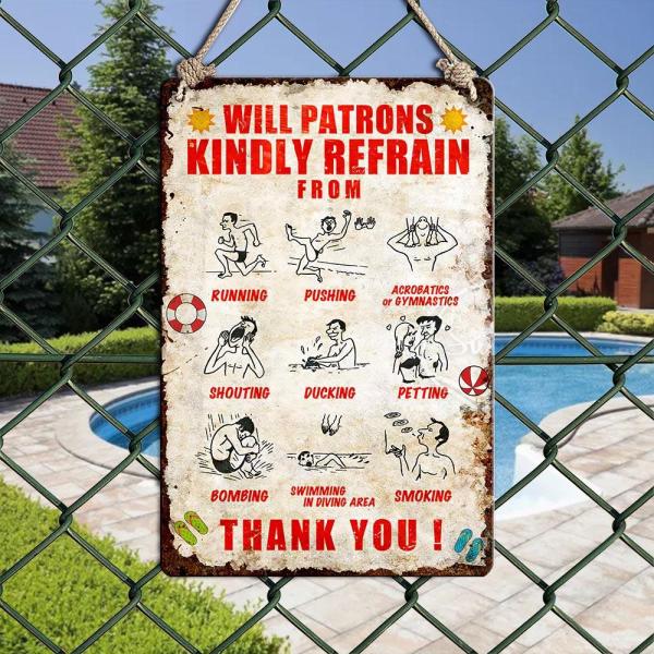 Warning Sign, Pool Sign, Kindly Refrain, Metal Sign Or Canvas Print, Personalised Gifts, Rustic Home Décor, Rules Sign Metal Sign