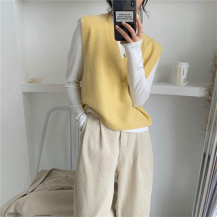 Tender Basic Sweater Vest Women Stylish Knitting Sleeveless V-neck Cropped Knitwear Warm Plush Ladies Popular Jumper High Street alx