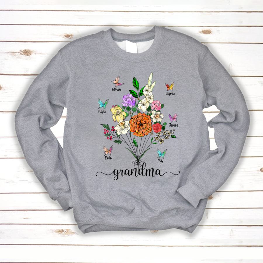 Personalized Grandma And Grandkids Flower Butterfly Sweatshirt