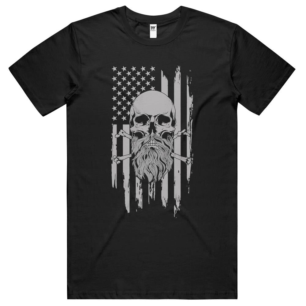 American Bearded Skull And Crossbones Flag T Shirts