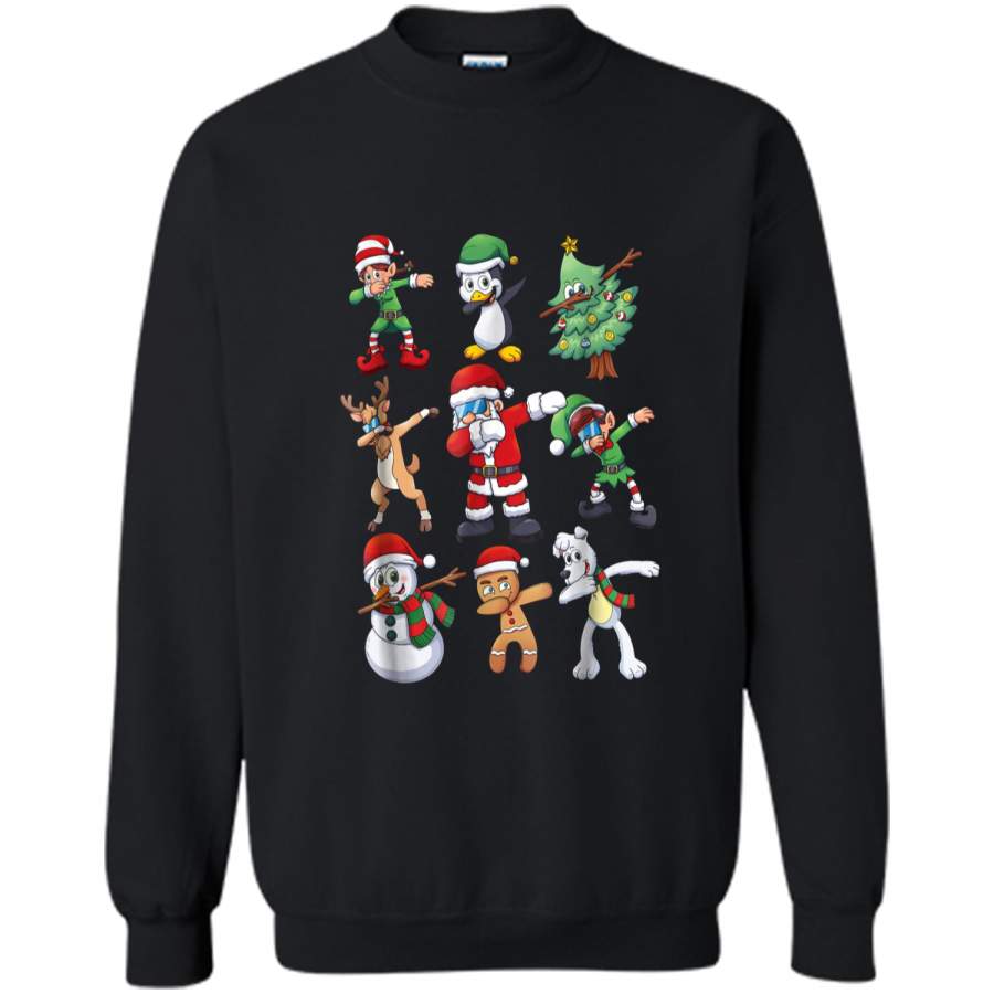 Dabbing Santa Elf Reindeer Penguin Christmas Gift Printed Crewneck Pullover Sweatshirt