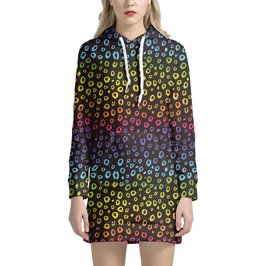 Rainbow Leopard Pattern Print Women’S Pullover Hoodie Dress