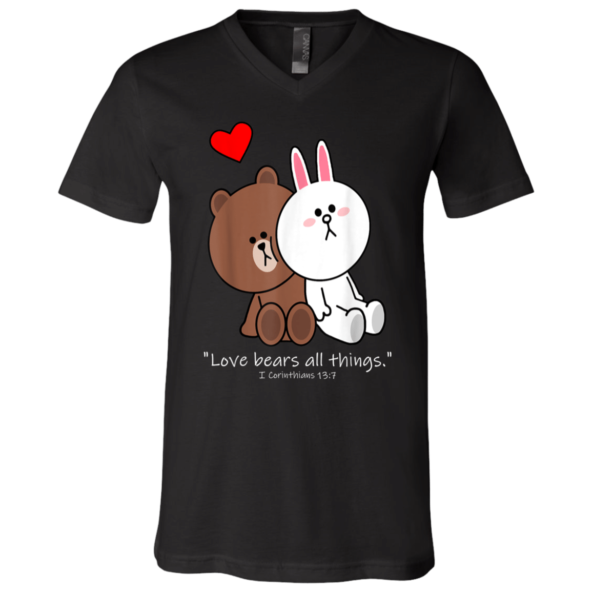 Christian Brown Bear Cony Bunny Rabbit Love Bears All Things Unisex V-Neck T-Shirt