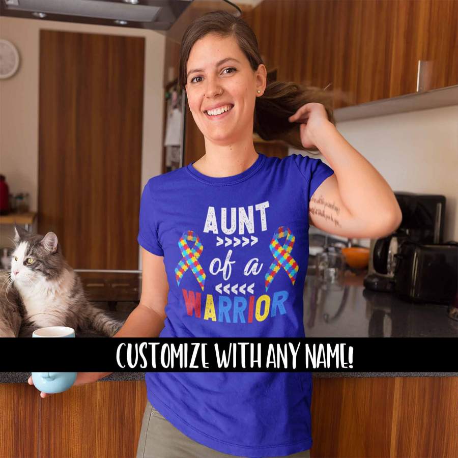 Wearzone Style Women'S Personalized Autism T Shirt Aunt Of Warrior Shirts Custom Shirts Grandma Mom Shirt Custom Autism Shirt