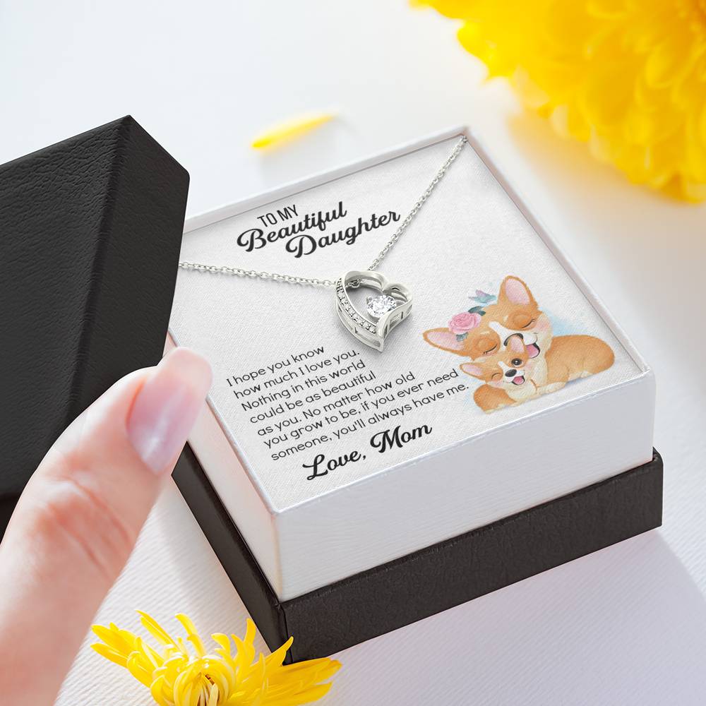 To My Daughter Heart Necklace – Corgi Gift For Dog Lover