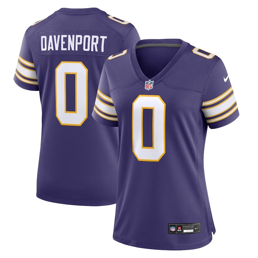 Women Minnesota Vikings #0 Marcus Davenport Classic Player Game Jersey – Purple