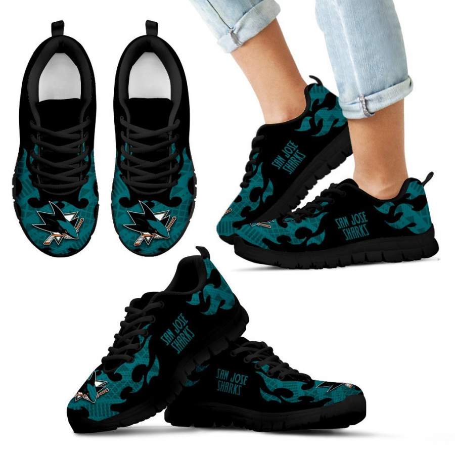 Tribal Flames Pattern San Jose Sharks Sneakers