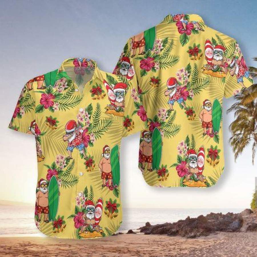 Funny Santa Claus Surfing Yellow Hawaii Shirts Ha62574