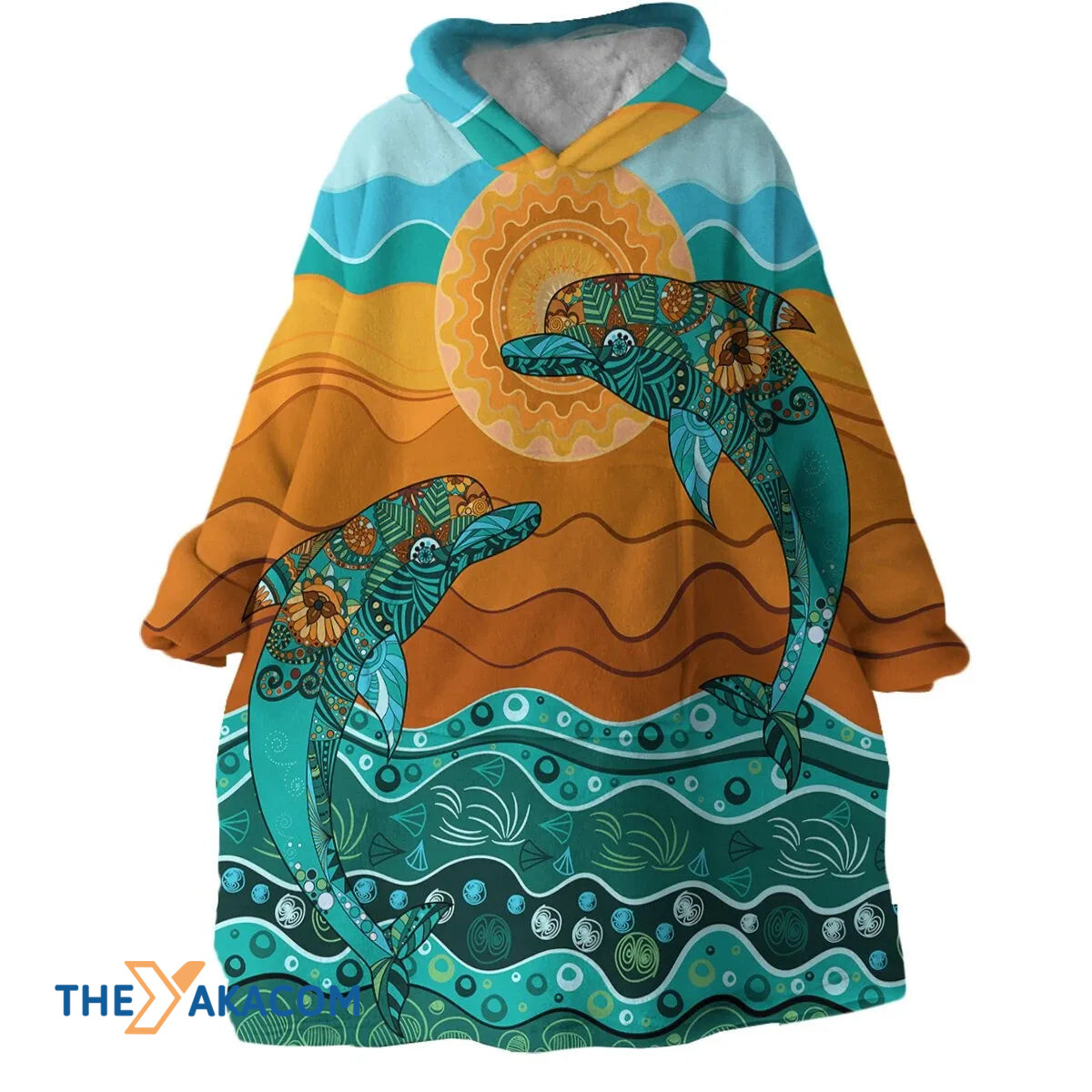 Dancing Dolphins On Sea Design Hoodie Blanket