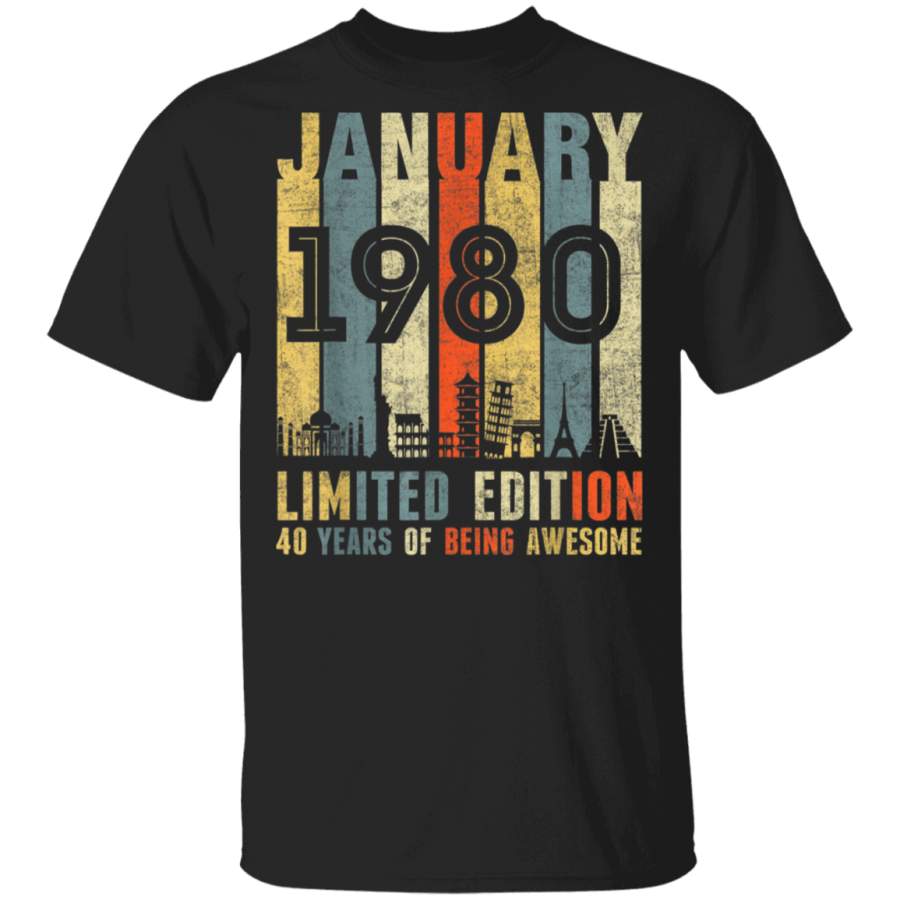 JANUARY 1980 Vintage Funny 40th Birthday Gift T Shirt