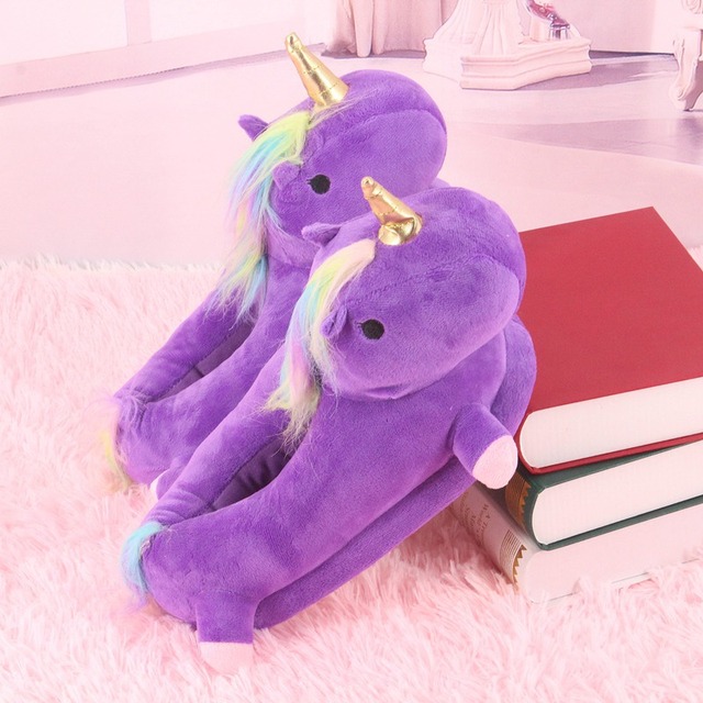 Cute Cartoon Unicorn Women Cotton Slippers Slip-On Winter Warm Plush Grils Bedroom Shoes Indoor White Fur Animal Slides Onesize Alx Cozyhood Corner