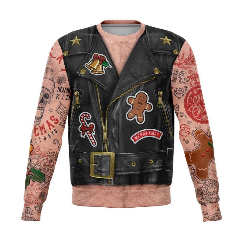 W Sons Of Santa Nude, Ugly Christmas, Jumper Sweater, Sons of Anarchy, Biker Jacket, Christmas Party, Gifts For Him, Biker Santa Xmas