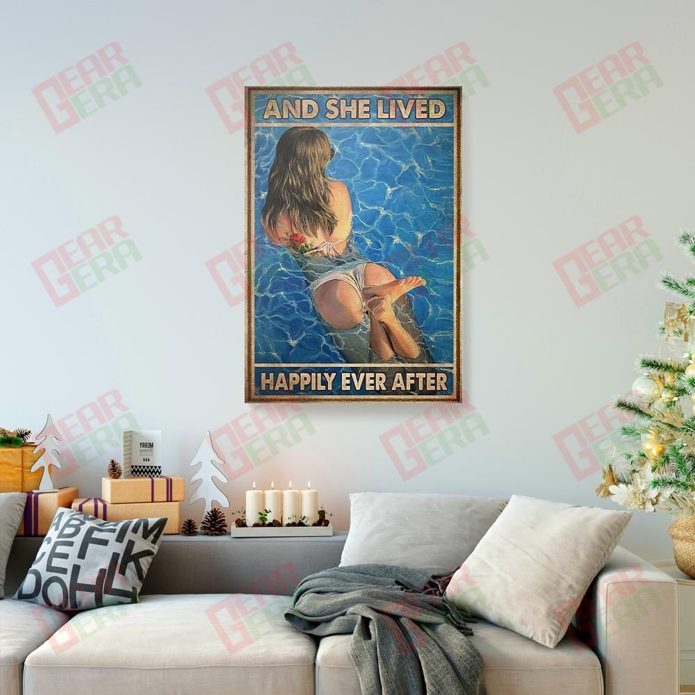 Canvas Art Prints And She Lived Happily Ever After Swimming Tattoo Girl Canvas Attractive Living Room Bedroom Bathroom Home Decoration