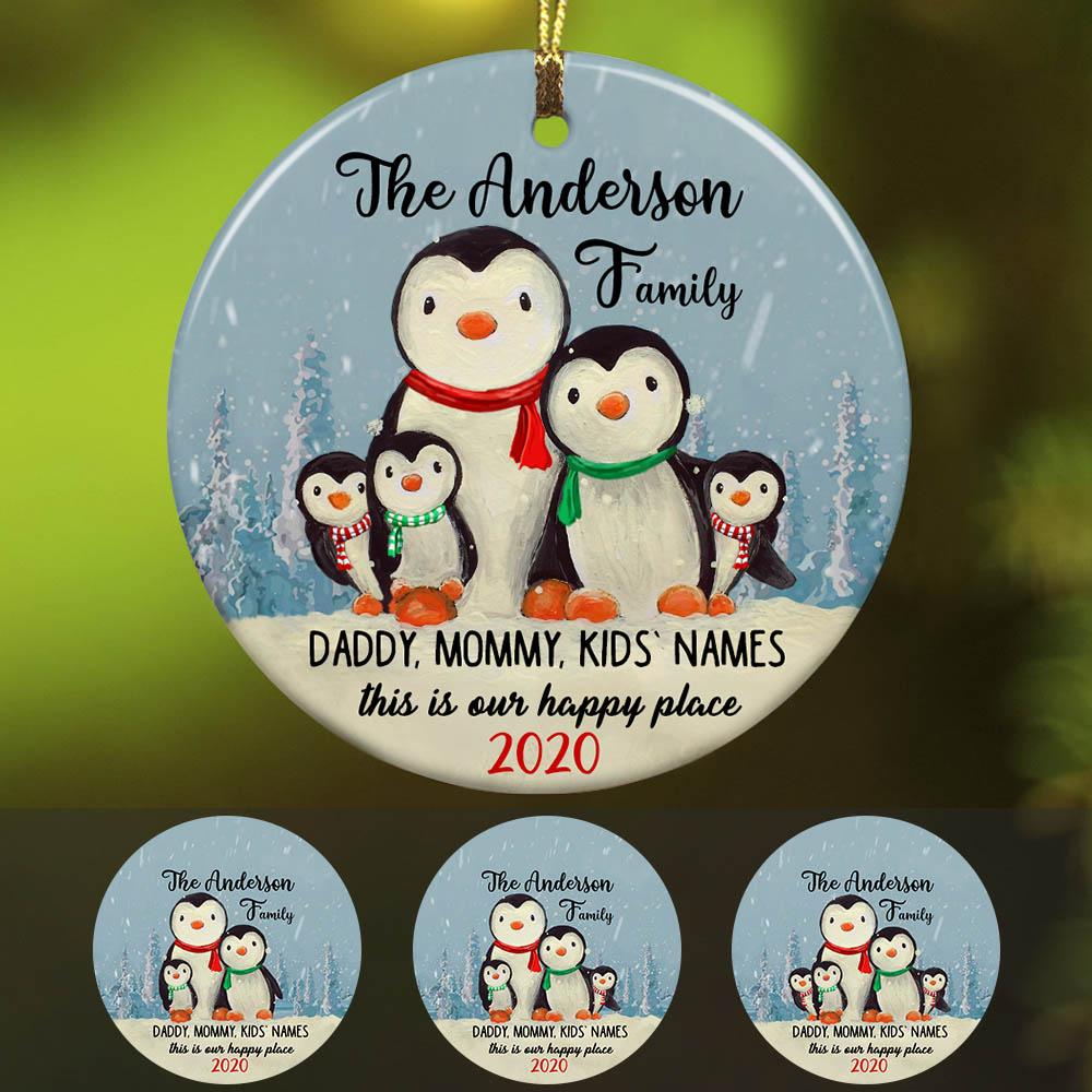 Personalized Christmas Penguin Family  Ornament