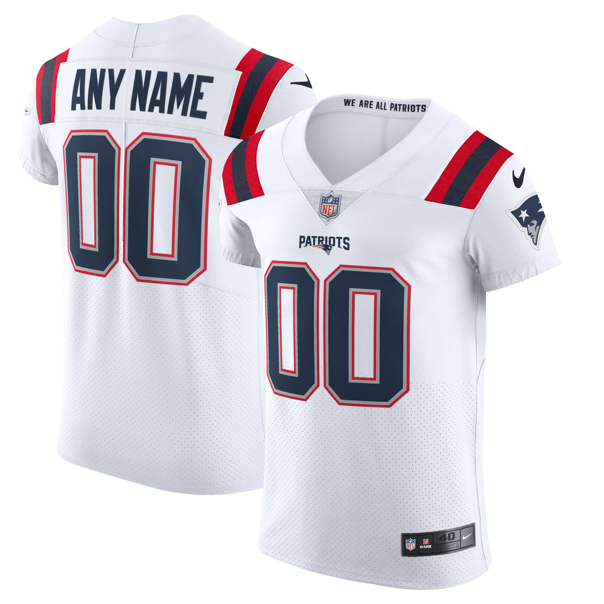 Men’s New England Patriots White Vapor Elite Custom Jersey