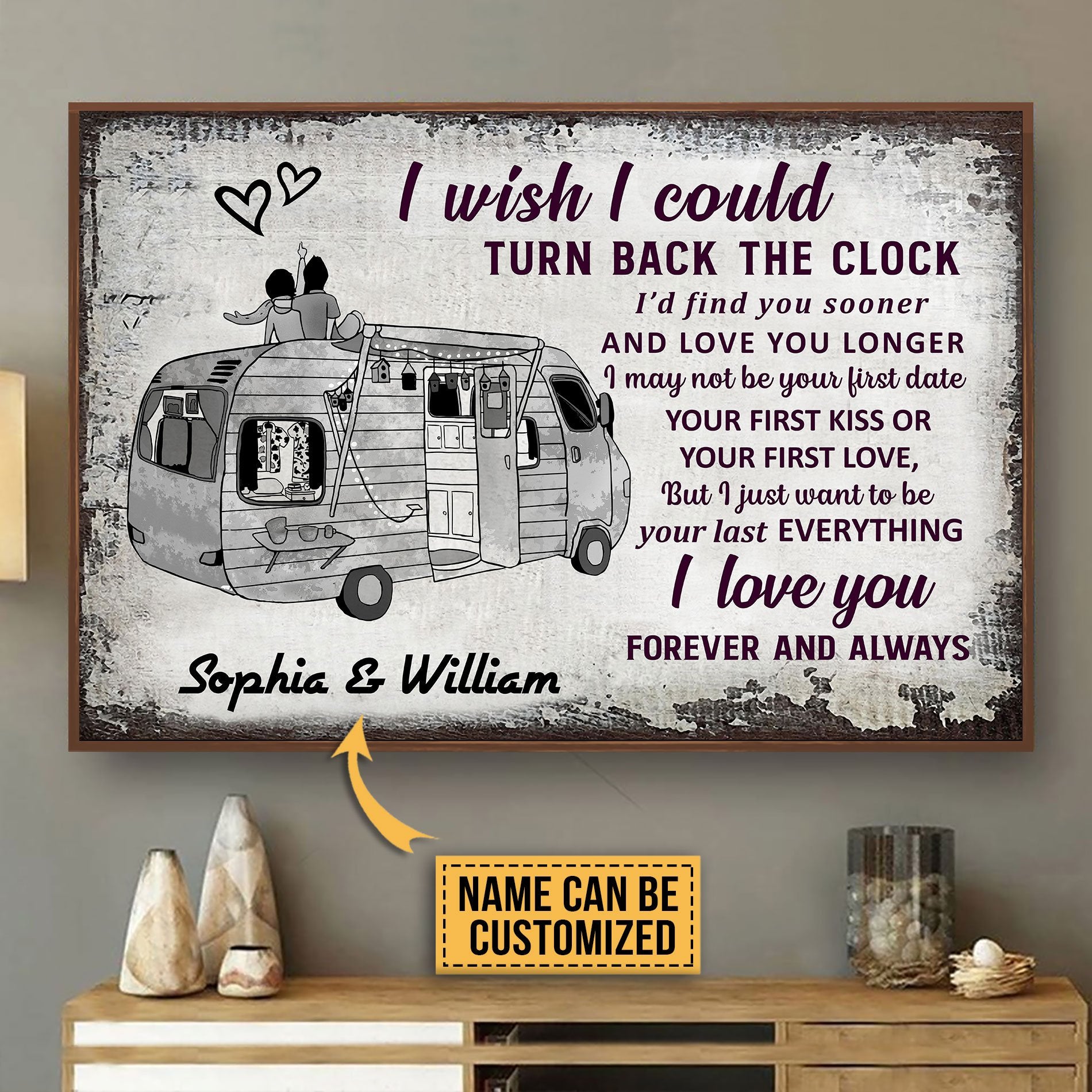 Aeticon Gifts Personalized Camping Sketch Camper Turn Back The Clock Canvas Mom Dad Gift Home Decor