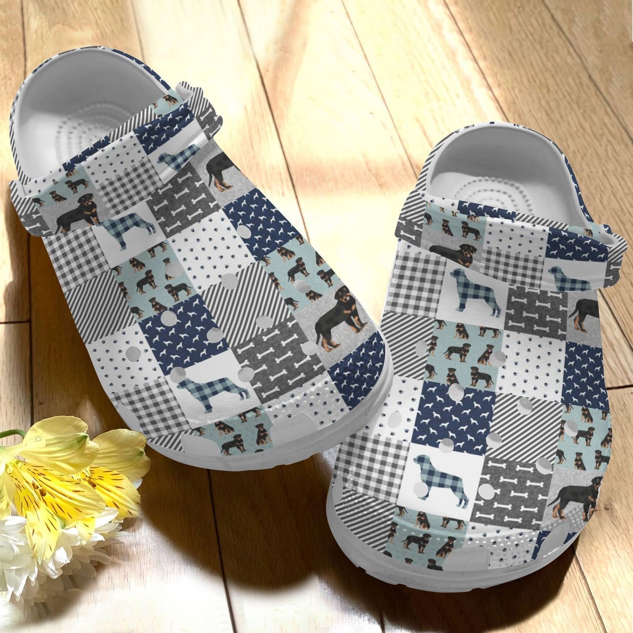 Dog Personalize Clog, Custom Name, Text, Fashion Style For Women, Men, Kid, Print 3D Rottweiler Patchwork