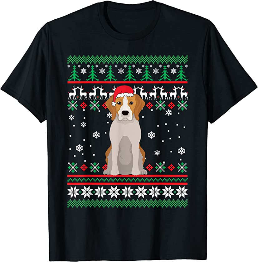 Beagle Santa Hat Funny UGLY Christmas Pajama Holiday Xmas T-Shirt