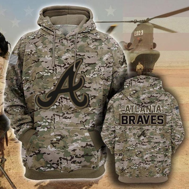 Atlanta Braves Camouflage Veteran 3D Cotton T-Shirt Hoodie