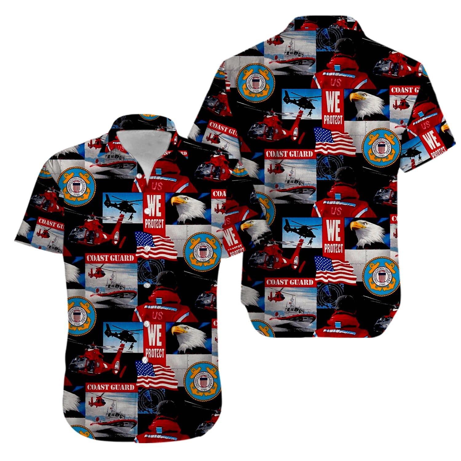 Us Army Military United States Coast Guard American Flag Aloha Hawaiian Shirts #V