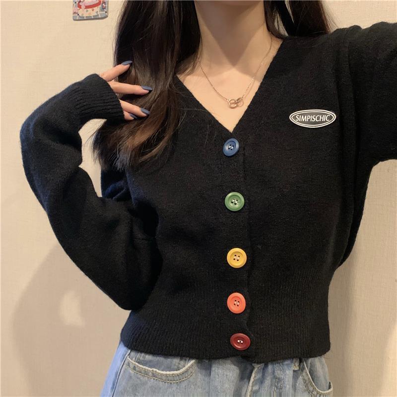 Sweaters Women Cropped Cardigan Lovely Colorful Button Design Fashion Chic Spring Sexy V-neck Ladies Knitwear Simple Soft Purple alx