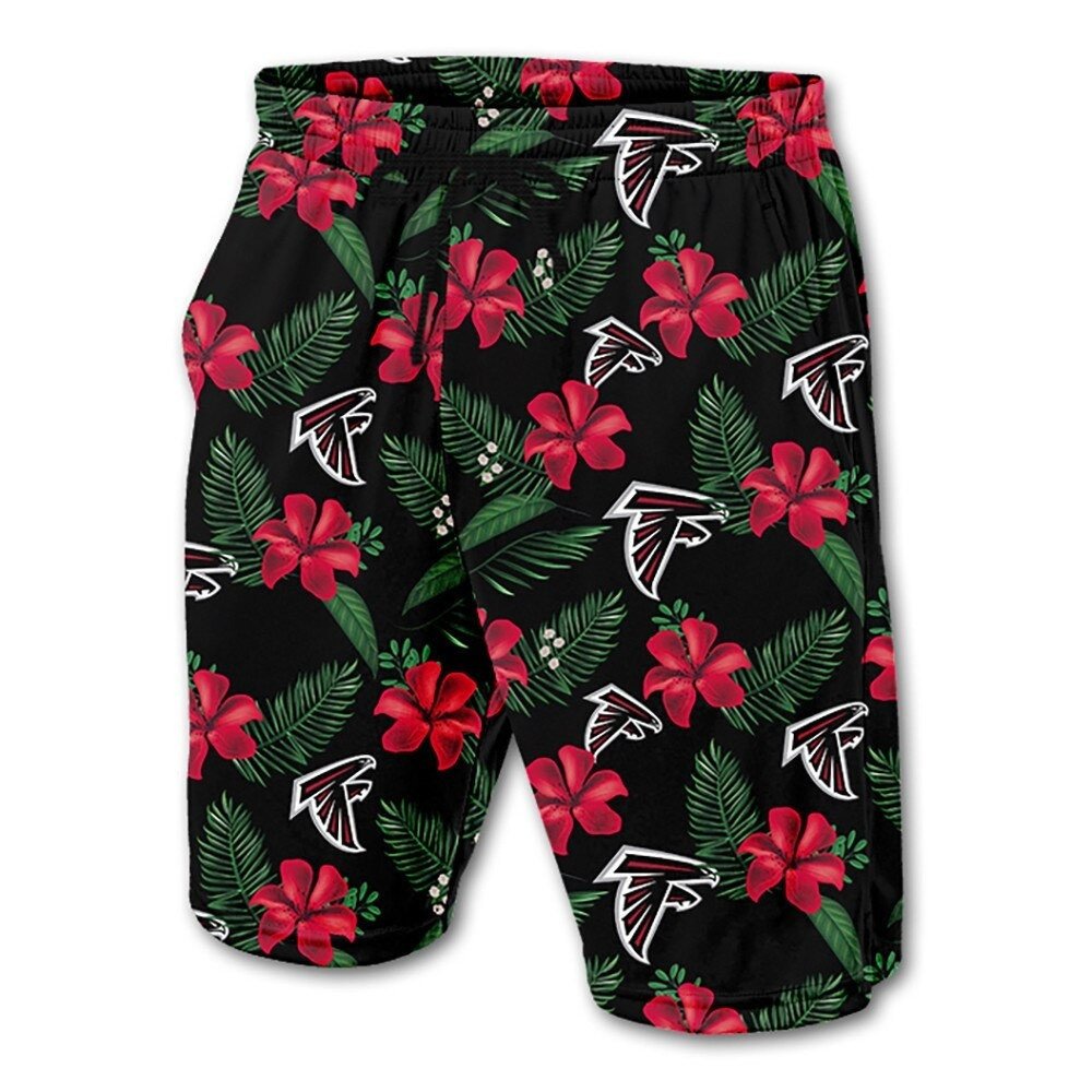 Atlanta Falcons Leaf Floral Pattern Hawaii Summer Shorts Men In Black Ha14980