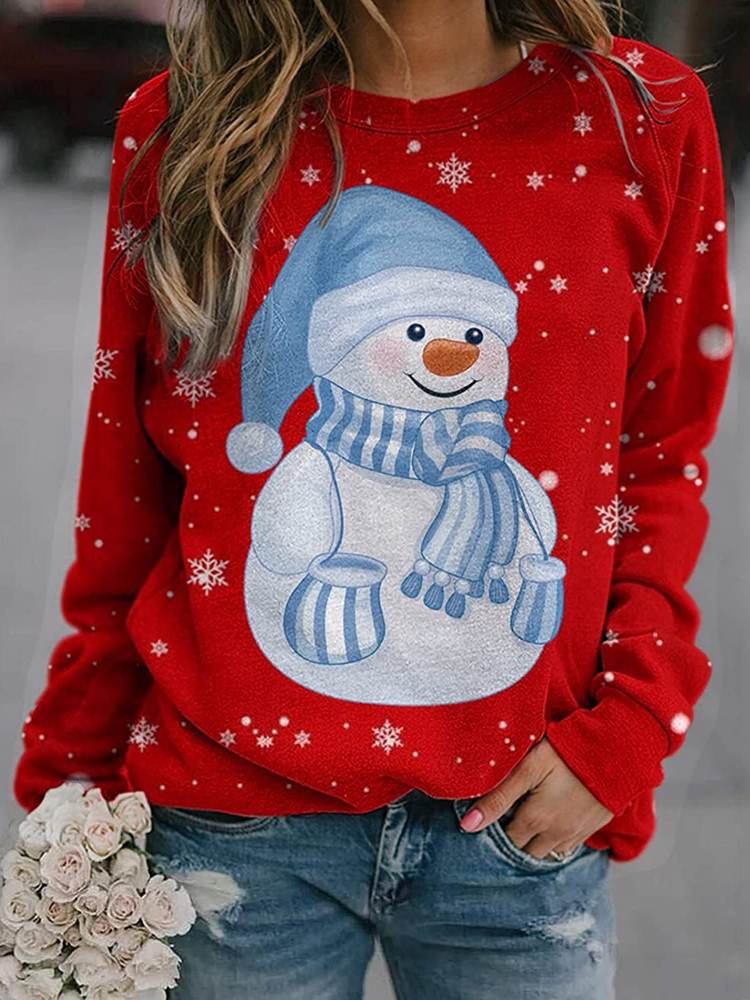 Womens Christmas Tops Cute All Over Printed Tshirts Long Sleeve Pullover Casual Crewneck Sweatshirt Loose Comfy Tops alx