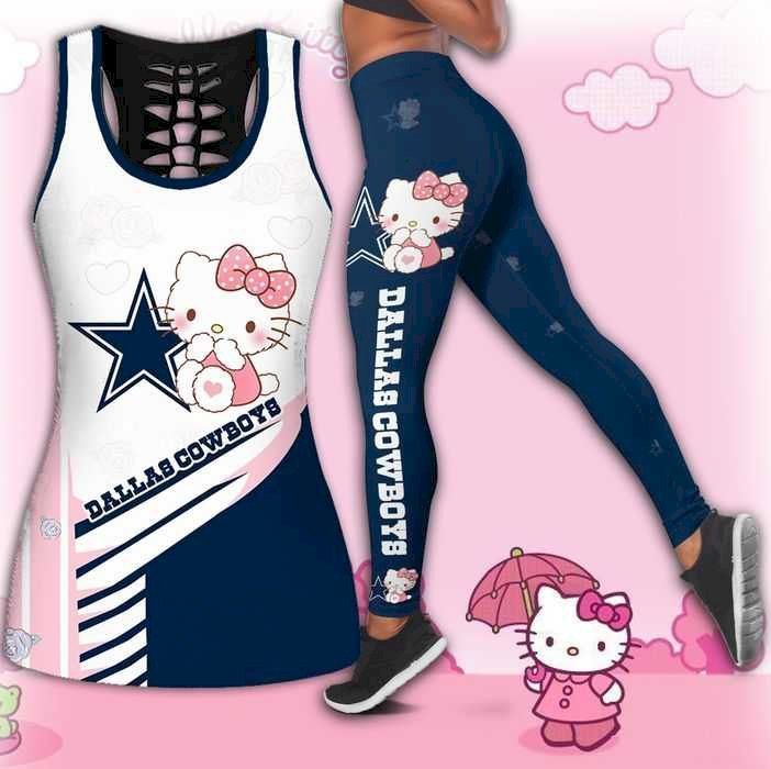 Womens Dallas Cowboys Hello Kitty Tank Top And Leggings Set For Yoga