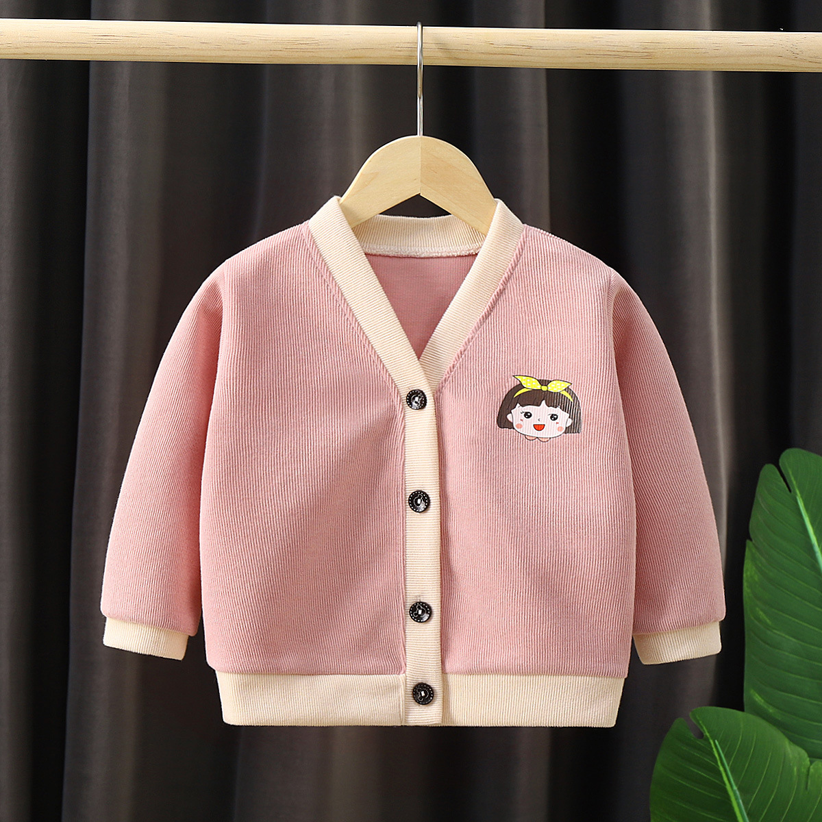 2022 Autumn and Winter Girls’ Cardigan Korean Version Children’s Retro Knitted Pink Sweater Girls Thickened Cardigan Girls Coat alx